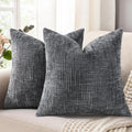 decorUhome Dark Grey Chenille Euro Sham Throw Pillow Covers 26x26 Set of 2 Textured Soft Cozy Slubby Couch Pillow Covers Modern Farmhouse Boho Decorative Pillow Cases for Bed Sofa Living Room