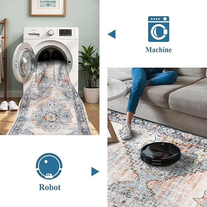 TOPRUUG 2x4 Entryway Runner Rug - Washable Non-Slip Rugs for Kitchen Hallway Soft Ultra-Thin Door Mat Indoor Entrance Stain Resistant Small Throw Carpet for Bathroom (Blue, 2X4)