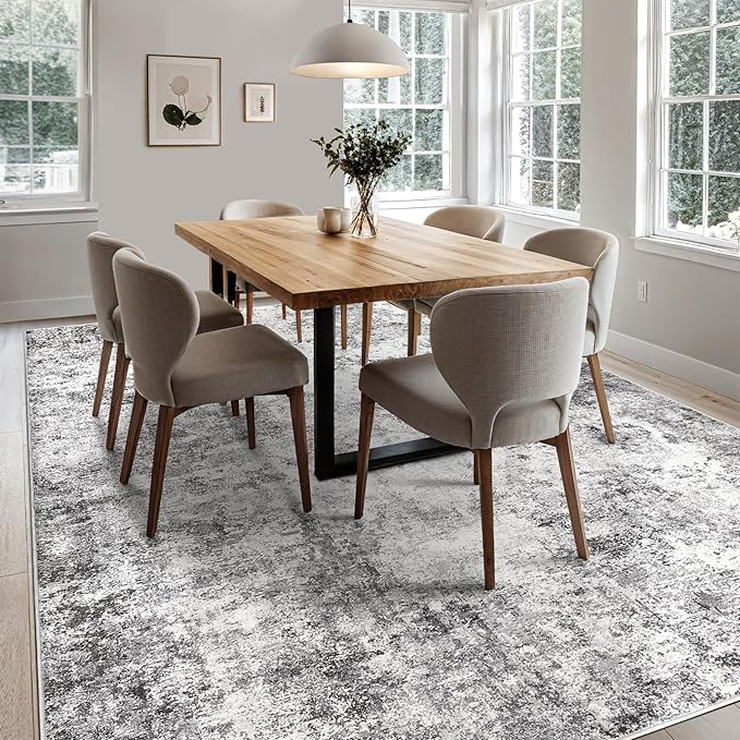 UERMEI 6x9 Area Rug Living Room Rugs - Washable Neutral Modern Abstract Soft Thin Rug Indoor Floor No Slip Rug Carpet for Bedroom Under Dining Table Home Office Decor - Grey