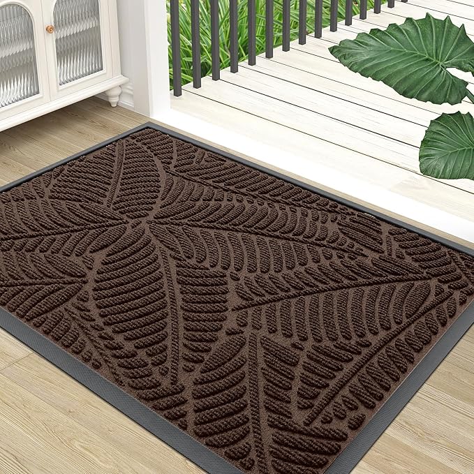 Colorxy Waterproof Doormat, Sturdy Natural Rubber Front Door Mats, Non Slip Low Profile Indoor Outdoor Entrance Mat, Stain Resistant Easy Clean Floor Mat for Patio or Entryway, 47''x17'', Dark Brown