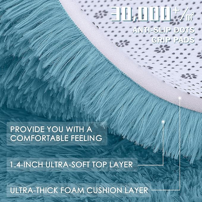 OLANLY 2x6 Machine Washable Runner Rugs for Hallway, Soft Fluffy Shaggy Bedside Rugs for Bedroom, Living Room, Indoor Floor Carpet for Kids Girls and Boys, Home Decor Aesthetic, Slate Blue