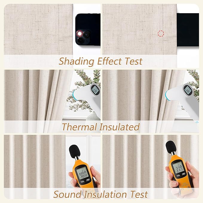 Guken 100% Blackout Linen Curtains 90 Inch Length 2 Panels Set for Living Room Bedroom Back Tab Thermal Insulated Black Out Drapes Room Darkening Farmhouse Window Curtains 90 Inches Long