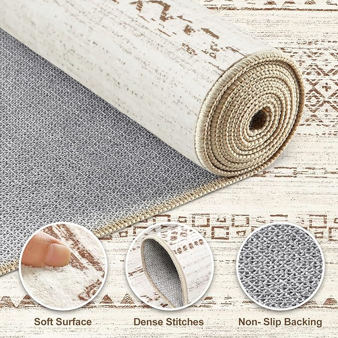 Nakagishi 10x14 Area Rugs Living Room: Washable Boho Large Neutral Modern Soft Farmhouse Rug Stain Resistant Indoor Non-Slip Accent Carpet for Bedroom Nursery Kids Playroom Office Dining Room- Brown