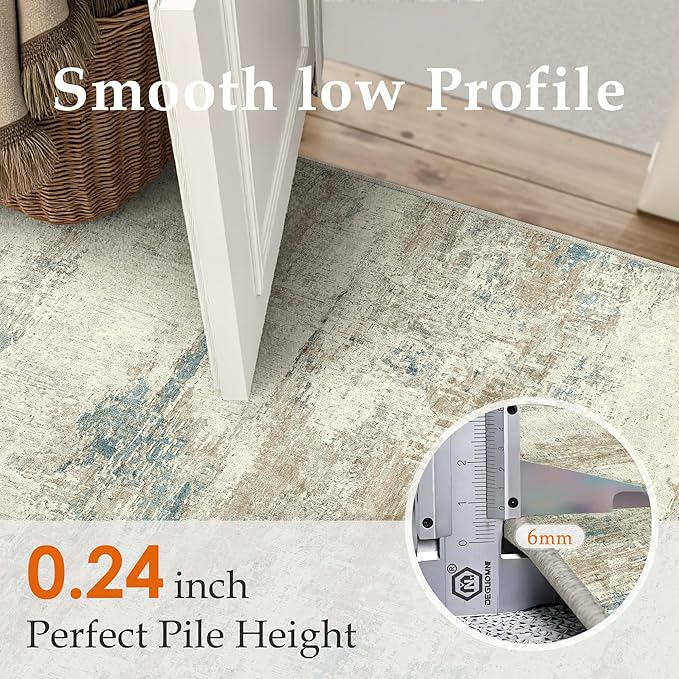 2x6 Runner Rug Washable Beige Brown Abstract Modern Neutral Hallway Carpet Non Slip Low Pile Indoor Kitchen Carpet Contemporary Aesthetic Long Rug Bathroom Bedroom Laundry