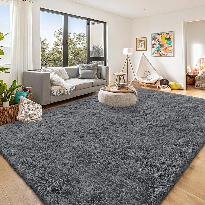 OLANLY 10x11 Machine Washable Large Area Rugs for Living Room, Bedroom, Soft Fluffy Shaggy Bedside Rug, Indoor Floor Carpet for Kids Girls and Boys, Dorms, Nursery, Home Decor Aesthetic, Grey