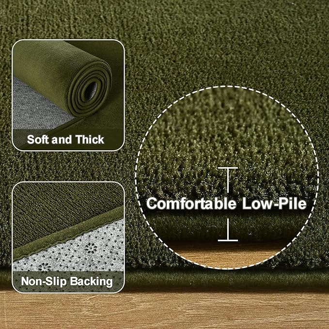 Amearea Olive Green Round Area Rugs 5ft Washable Circle Rugs for Bedroom Living Room, Fluffy Indoor Thickened Memory Foam Rug, Non Slip Minimalist Circular Carpet for Kids Boy Girl Dorm Nursery Room