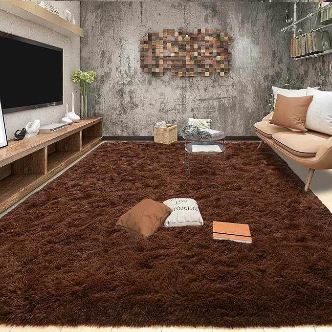 Tepook Super Soft Fluffy Rugs for Bedroom, Shag 5x8 Area Rugs for Living Room, Modern Shaggy Rug Fuzzy Carpets for Kids, Plush Indoor Nursery Home Decor Rug with Non-Slip Bottom, Brown
