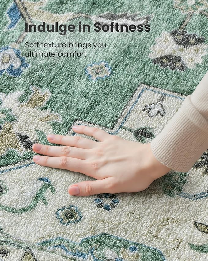 AMADA HOMEFURNISHING 2'6"x8' Washable Area Rug, Low-Profile Entryway Rug with Non-Slip Backing & Durable Edge Binding, Vintage Rug Pattern, Small Rugs for Entryway, Kitchen & Living Room