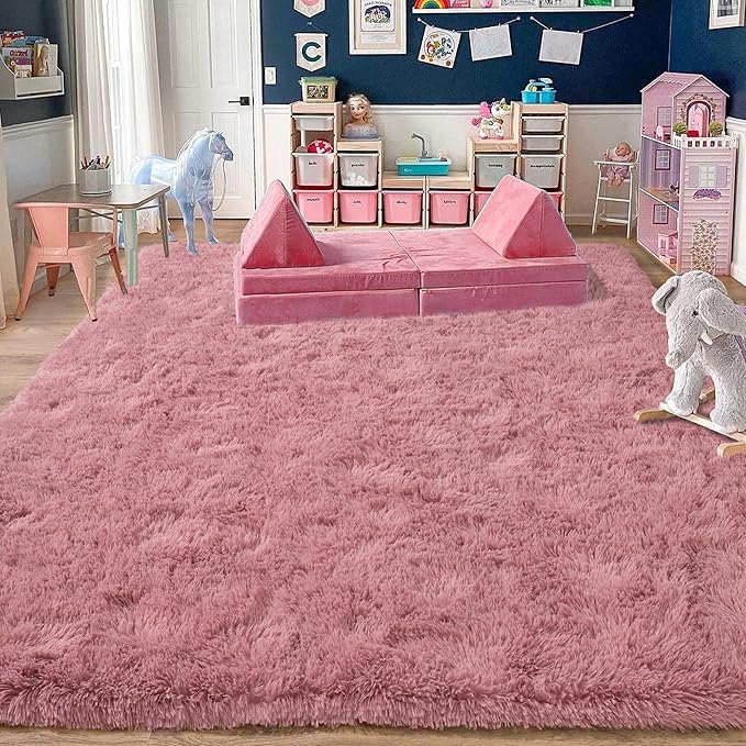 Rugs for Living Room 9x12, Soft Shaggy Modern Shag Area Rug for Bedroom, Upgrade Non-Slip Plush Fluffy Carpet for Kids Boys Girls Room Home Decor Aesthetic, Blush