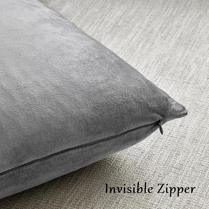 GIGIZAZA 22x22 Velvet Pillow Covers Set of 2,Dark Grey Throw Pillows Modern Covers for Living Room Decorative Luxury Solid Couch Sofa Big Square Pillow Cases