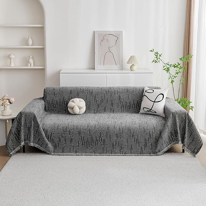 MYSKY HOME Couch Covers for Sofa, Dog Couch Cover Protector, Dark Grey Lines Sofa Covers for Sectional L Shape, Pets Couch Throw Cover Washable Durable Large Couch Cover for Dogs, Cats, 71"X134"
