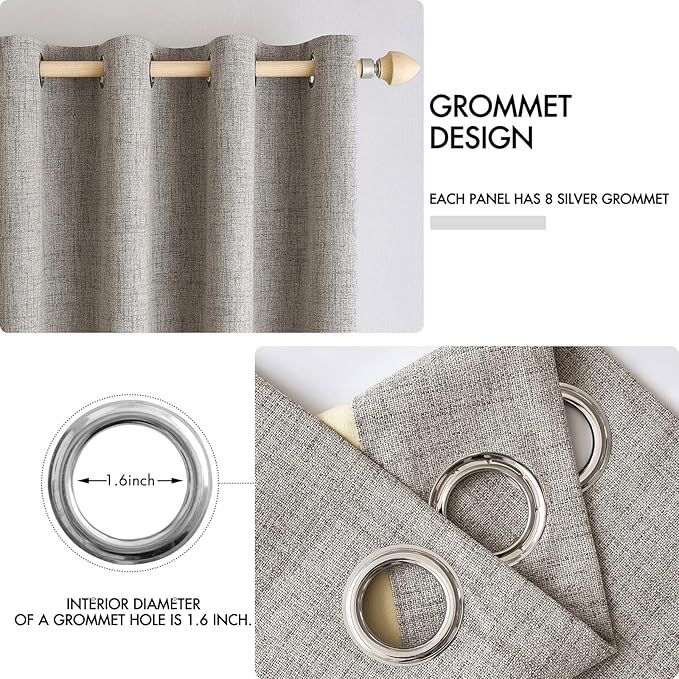 MIULEE 100% Blackout Linen Textured Curtains for Bedroom Solid Thermal Insulated Warm Taupe Grommet Room Darkening Curtains & Drapes Luxury Decor for Living Room Nursery 42 x 84 Inch (2 Panels)
