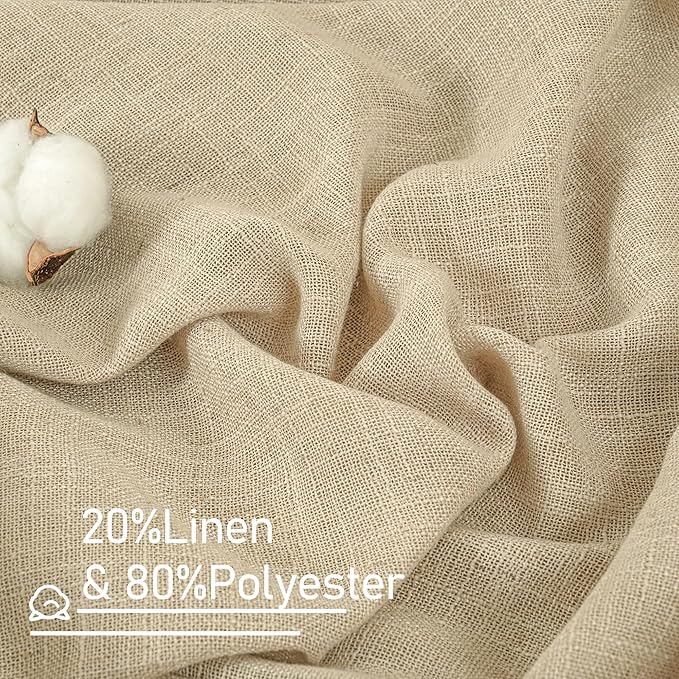 LAMIT Light Filtering Linen Curtains 84 inches Long for Bedroom, Linen Textured Semi Sheer Back Tab and Rod Pocket Natural Boho Drapes for Living Room/Farmhouse, 2 Panels, Linen, 42 x 84 Inch