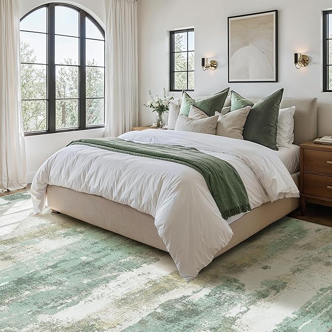 BEIMO Area Rugs 10x12 for Living Room Bedroom, Modern Abstract Machine Washable Rug, Large Soft Low Pile Floor Carpet with Non Slip Backing for Dining Room, Light Green