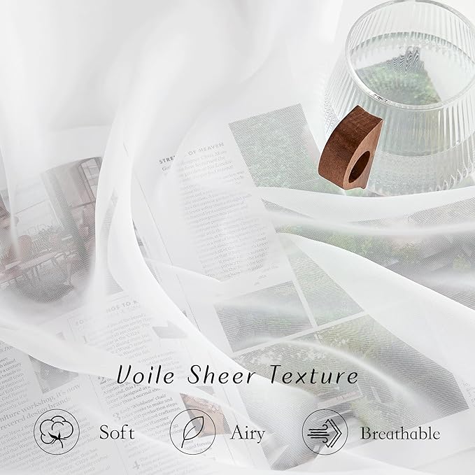 NICETOWN Sheer Curtain Panels Grommet - Ivory Voile Sheer Window Curtains for Bedroom/Living Room, 2 Pieces, 54 Wide x 63-inch Length