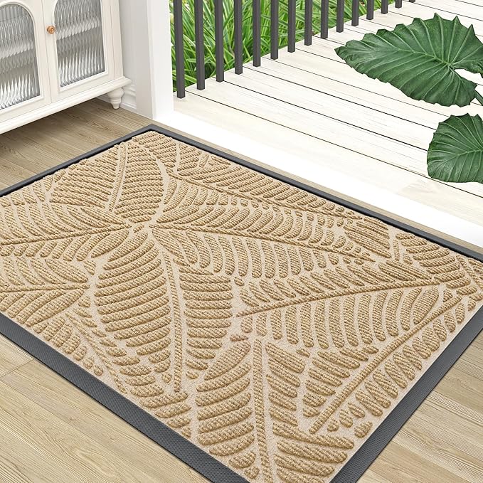 Colorxy Waterproof Doormat, Sturdy Natural Rubber Front Indoor Mat, Non Slip Low Profile Indoor Outdoor Door Mats, Stain and Fade Resistant Floor Mat, Easy Clean Patio Entrance Mat, 48''x32'', Beige
