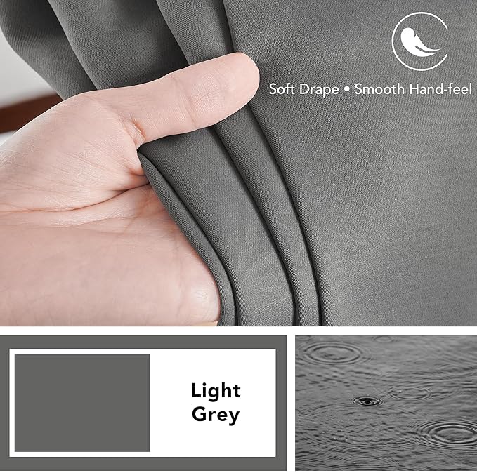 Deconovo Blackout Curtains, Thermal Insulated, W42 x L72 2 Panels, Back Tab, Machine Washable, Room-Darkening Drapes for Bedroom/Living Room Light Grey