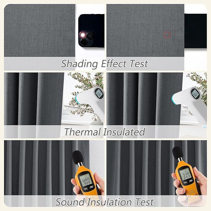 Guken Blazer Grey 100% Blackout Linen Curtains 120 Inch Length 2 Panels Set for Living Room Bedroom Back Tab/Rod Pocket Thermal Insulated Farmhouse Black Out Drapes Room Darkening,52x120