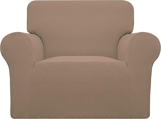 Easy-Going Stretch Oversized Chair Sofa Slipcover 1-Piece Couch Sofa Cover Furniture Protector Soft with Elastic Bottom for Kids Spandex Jacquard Fabric Small Checks Camel