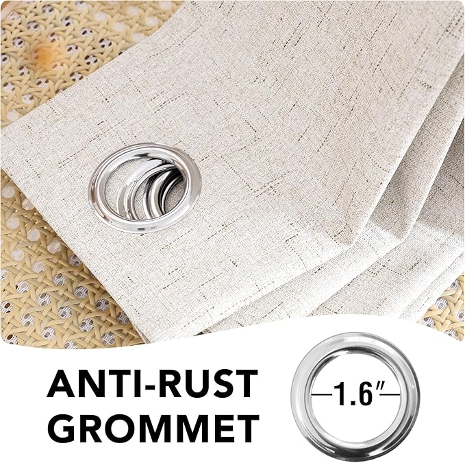H.VERSAILTEX Primitive Linen Curtains 100% Blackout Curtain Drapes Burlap Fabric Curtains with White Thermal Insulated Liner, Grommet Top Drapes Living Room/Bedroom (2 Panels, 42 x 63 Inch, Ivory)