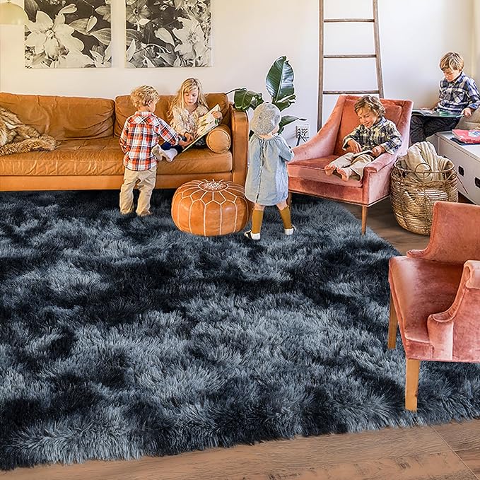 Rugs for Living Room 5x7, Soft Shaggy Modern Shag Area Rug for Bedroom, Upgrade Non-Slip Plush Fluffy Carpet for Kids Boys Girls Room Home Decor Aesthetic, Blue Grey