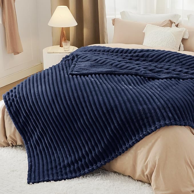 Bedsure GentleSoft Navy Blue Fleece Blanket for Couch - Cozy Soft Blankets for Women, Cute Small Throws for Girls, Navy, 90x90 Inches