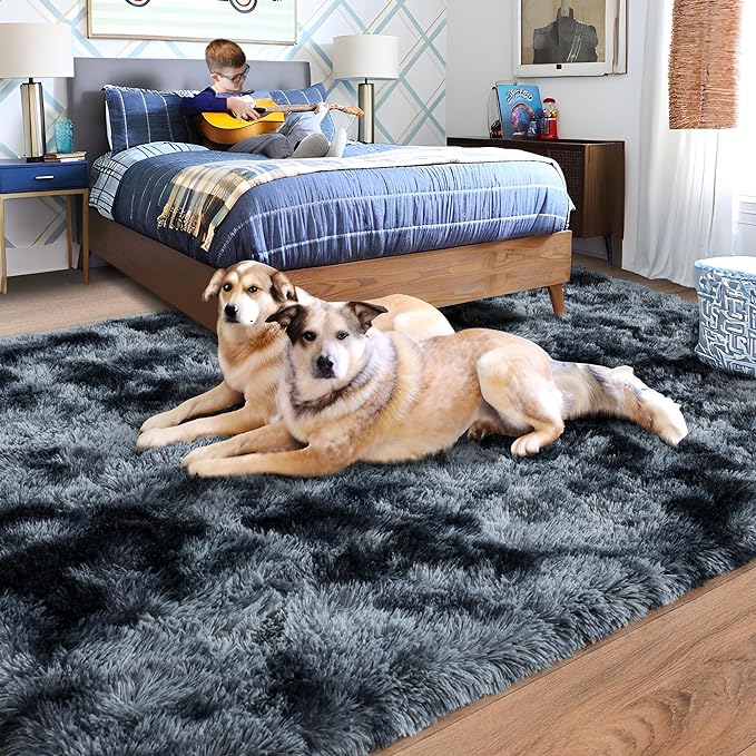 Rugs for Living Room 5x7, Soft Shaggy Modern Shag Area Rug for Bedroom, Upgrade Non-Slip Plush Fluffy Carpet for Kids Boys Girls Room Home Decor Aesthetic, Blue Grey