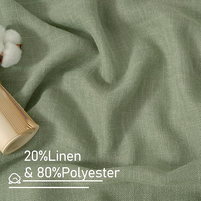 LAMIT Extra Wide Linen Curtains for Bedroom, Sage Green Light Filtering Faux Linen Textured Panels Semi Sheer Back Tab and Rod Pocket Boho Drapes for Living Room, 2 Panels, 60 x 84 Inch