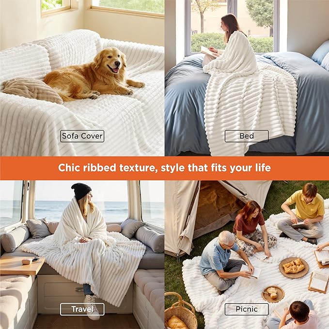 Bedsure GentleSoft Full Size Blanket for Bed - Cozy Soft Blankets for Women, Cute Large Fleece Throws for Girls, Off White, 84x90 Inches