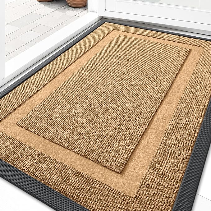 OLANLY Front Door Mat Indoor Outdoor Entrance, Waterproof All-Season, All-Weather Doormat, Sturdy Natural Rubber, Low Profile, Easy Clean Patio Porch Entryway Mat, 35x23, Butter Yellow