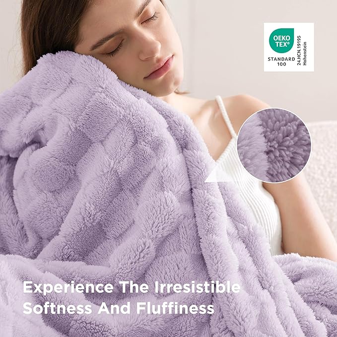 Bedsure GentleSoft Blankets Queen Size for Bed - Super Soft Cozy Blanket for Kids Girls, Large Fuzzy Fleece Throw for Bedroom Decor, Lavender Fog, 90x90 Inches