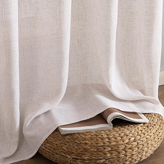 MIULEE Natural White Linen Curtains 84 Inch Length 2 Panels for Bedroom Living Room Back Tab Soft Thick Linen Textured Window Drapes Semi Sheer Light Filtering Privacy Farmhouse Curtains 42 Inch Wide