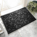 Boho Black Floral Leaves Outdoor Indoor Entrance Doormats, Absorbent Durable Heavy Duty Welcome Front Door Mat,Thick Natural Rubber Back,Easy Clean Entryway Mat 17x30 Inch, Low Profile