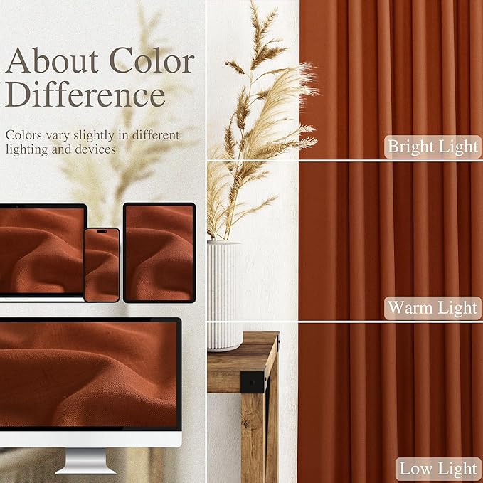 Terracotta Boho Curtains for Bedroom Back Tab Rod Pocket Semi Sheer Linen Curtains 90 Inches Long 2 Panel Set Light Filtering Neutral Brick Burnt Orange Farmhouse Curtain for Living Room 40x90