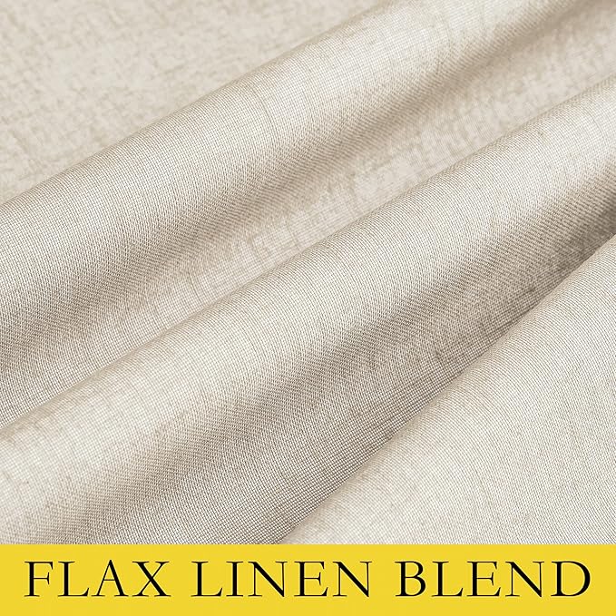 NICETOWN Linen Blackout Curtains 45" Long for Classroom, Beige, Set of 2, Short Kitchen Burlap Linen 100% Blackout Drape Panels for Night Shift, Great Job for Blocking Light