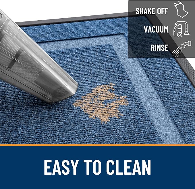 OLANLY Front Door Mat Indoor Outdoor Entrance, Waterproof All-Season, All-Weather Doormat, Sturdy Natural Rubber, Fade Resistant, Low Profile, Easy Clean Patio Porch Entryway Mat, 47x17, Light Blue