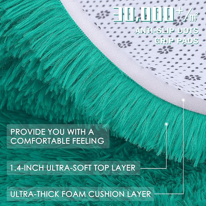 OLANLY 5x7 Machine Washable Large Area Rugs for Living Room, Bedroom, Soft Fluffy Shaggy Bedside Rug, Indoor Floor Carpet for Kids Girls and Boys, Dorms, Nursery, Home Decor Aesthetic, Teal Green