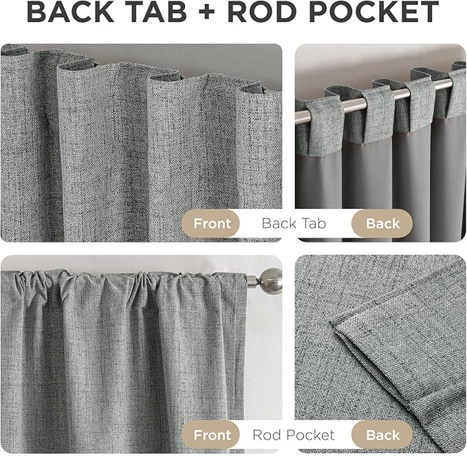 Joydeco Linen Blackout Curtains for Bedroom - 100% Light Blocking 1 Panels, Light Grey Drapes 100" W x 90" L, Thermal Insulated Room Darkening Curtains for Living Room, Rod Pocket & Back Tabs