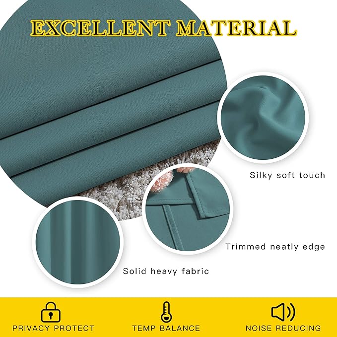 NICETOWN Blackout Room Divider Curtains 118 inches Long 2 Panels, Grommet Sliding Door Curtains Solid Window Treatments Sound Reducing for Living Room, W66 x L118, Sea Teal
