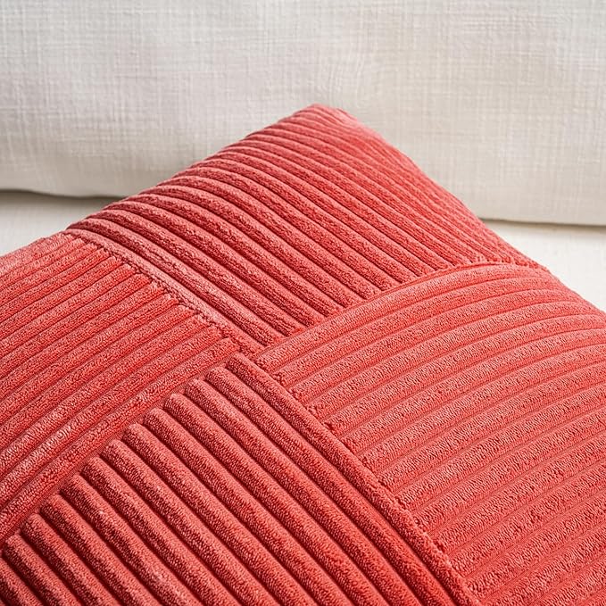 Fancy Homi 2 Packs Red Decorative Throw Pillow Covers 22x22 Inch for Living Room Couch Bed Sofa, Holiday Christmas Home Decor Gift, Soft Corss Corduroy Patchwork Accent Square Cushion Case 55x55 cm