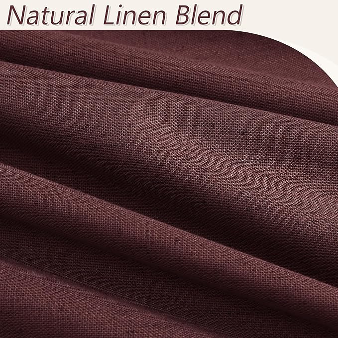 Guken Reddish Brown 100% Blackout Linen Curtains 120 Inch Length 2 Panels Set for Living Room Bedroom Back Tab/Rod Pocket Thermal Insulated Farmhouse Black Out Drapes Room Darkening,52x120