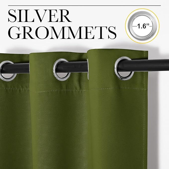 NICETOWN Holiday Christmas Decor Thermal Insulated Solid Grommet Blackout Curtains/Drape for Living Room (1 Pair, 42 by 84 inches, Olive Green)