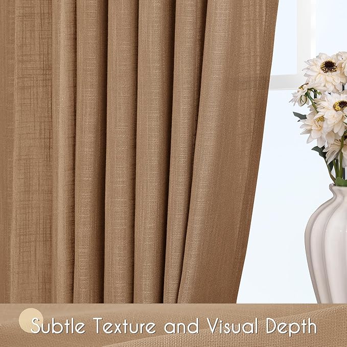 Brown Curtains for Living Room Back Tab Modern Farmhouse Semi Sheer Curtains 96 inches Long 2 Panels Set Muted Neutral Window Curtain for Dining Room Bedroom 52x96