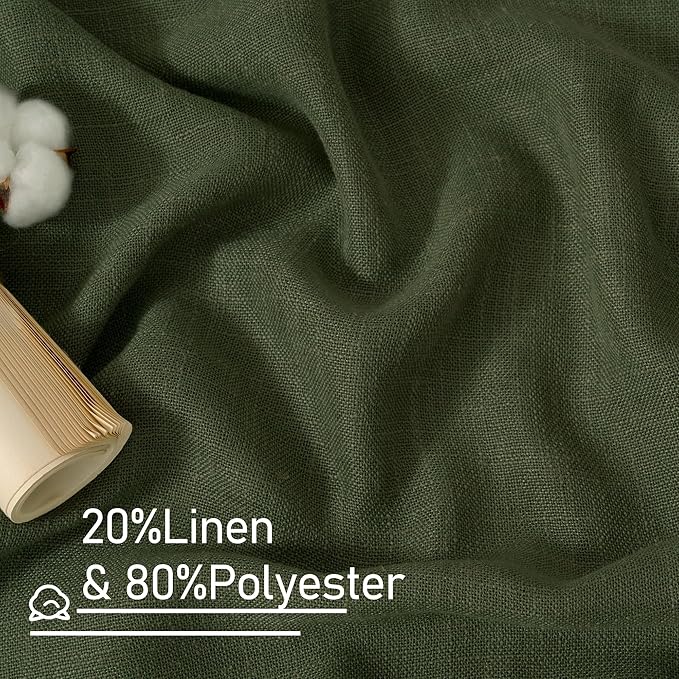 LAMIT Olive Green Linen Semi Sheer Curtains 63 Inch for Bedroom, Light Filtering Christmas Window Curtains Farmhouse Boho Back Tab and Rod Pocket Panels, 2 Panels, 38 x 63 Inch