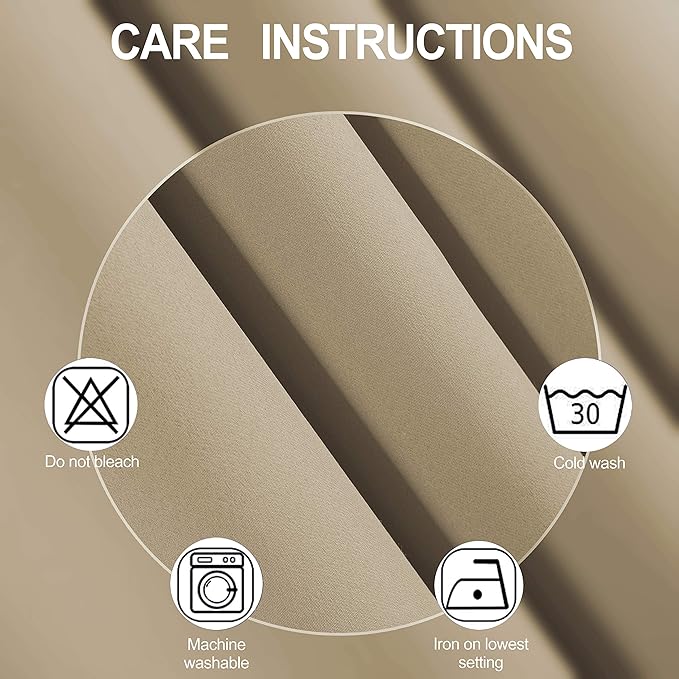 LEMOMO Beige Blackout Curtains/52 x 108 Inch/Set of 2 Panels Room Darkening Curtains for Bedroom
