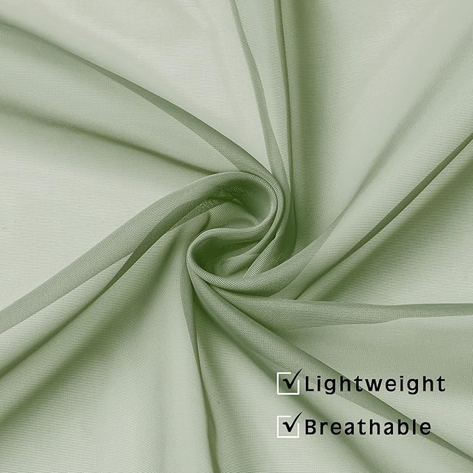 OVZME 2 Panels Window Sage Green Sheer Curtains 42" x 45" Inches for Small Windows, Soft Touching Top Dual Rod Pocket Drapes for Living Room & Bedroom
