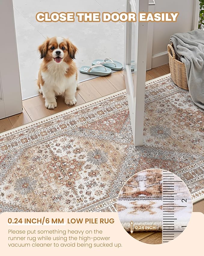 4x6 Area Rugs for Living Room, Non-Slip Backing Small Kids Rugs for Bedroom, Vintage Floral Rug Home Decor, Low Pile Soft Washable Rug for Kitchen, Dining Room (Orange,4'x6')