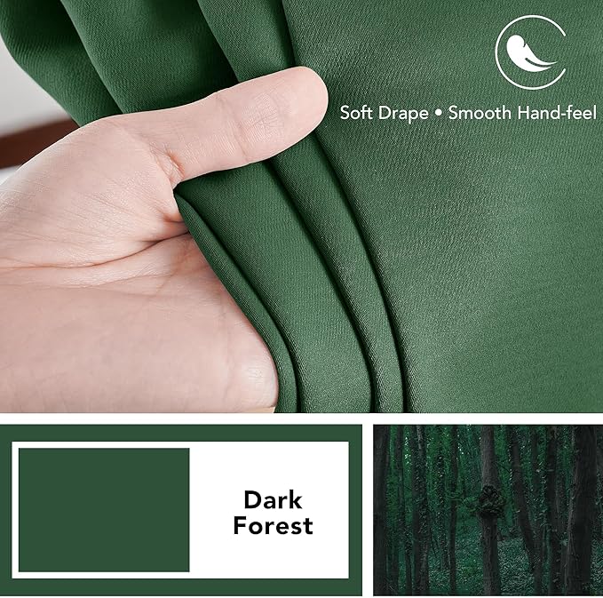 Deconovo Blackout Curtains, Thermal Insulated, W42 x L84 2 Panels, Back Tab, Machine Washable, Room-Darkening Drapes for Bedroom/Living Room Dark Forest