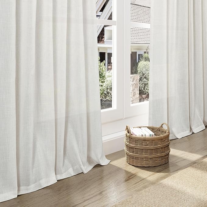 Nanspring Natural Linen Curtains for Living Room 126 Inches Long Back Tab Light Filtering Semi Sheer Curtain Rustic Farmhouse Decor Long Floor to Ceiling High Window for Bedroom 52x126, 2 Panels