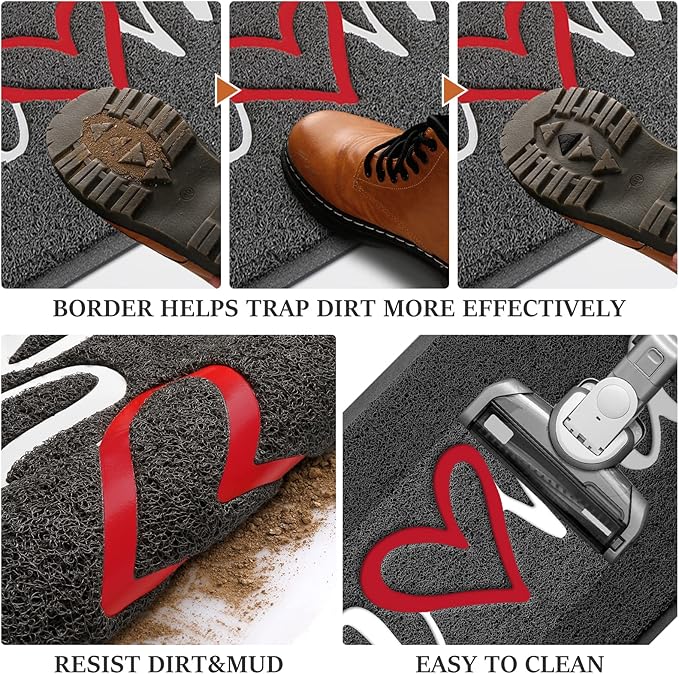BeneathYourFeet Door Mat, Welcome Mat Low Profile Floor Mat Front Doormat Indoor and Outdoor Doormat Non Slip Rugs for Entryway, Patio, High Traffic Areas (32"x20", Grey-Home)